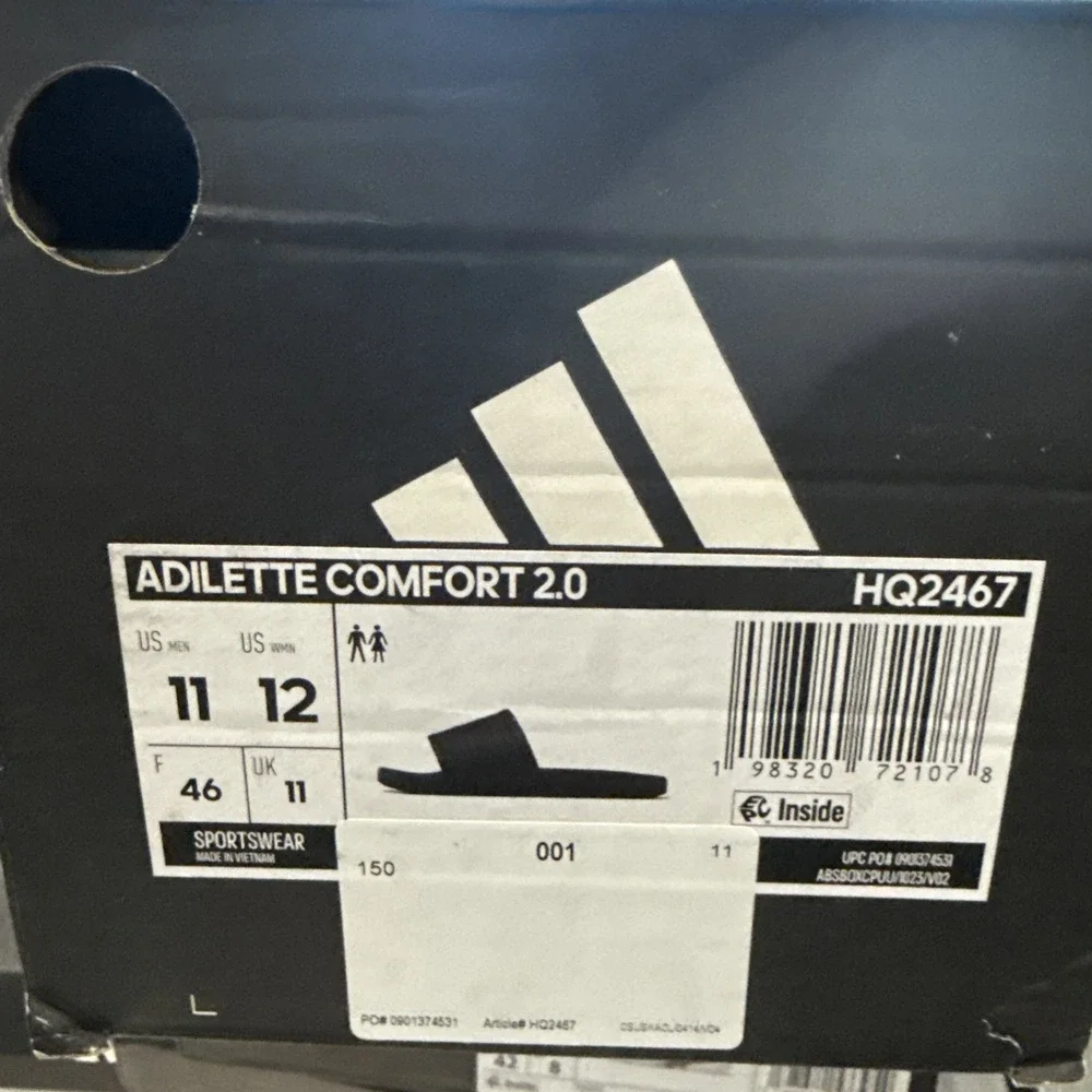 adidas ADILETTE COMFORT 2.0 Black Slip-ons Men 11/ Women 12 New In Box NiB Tags
